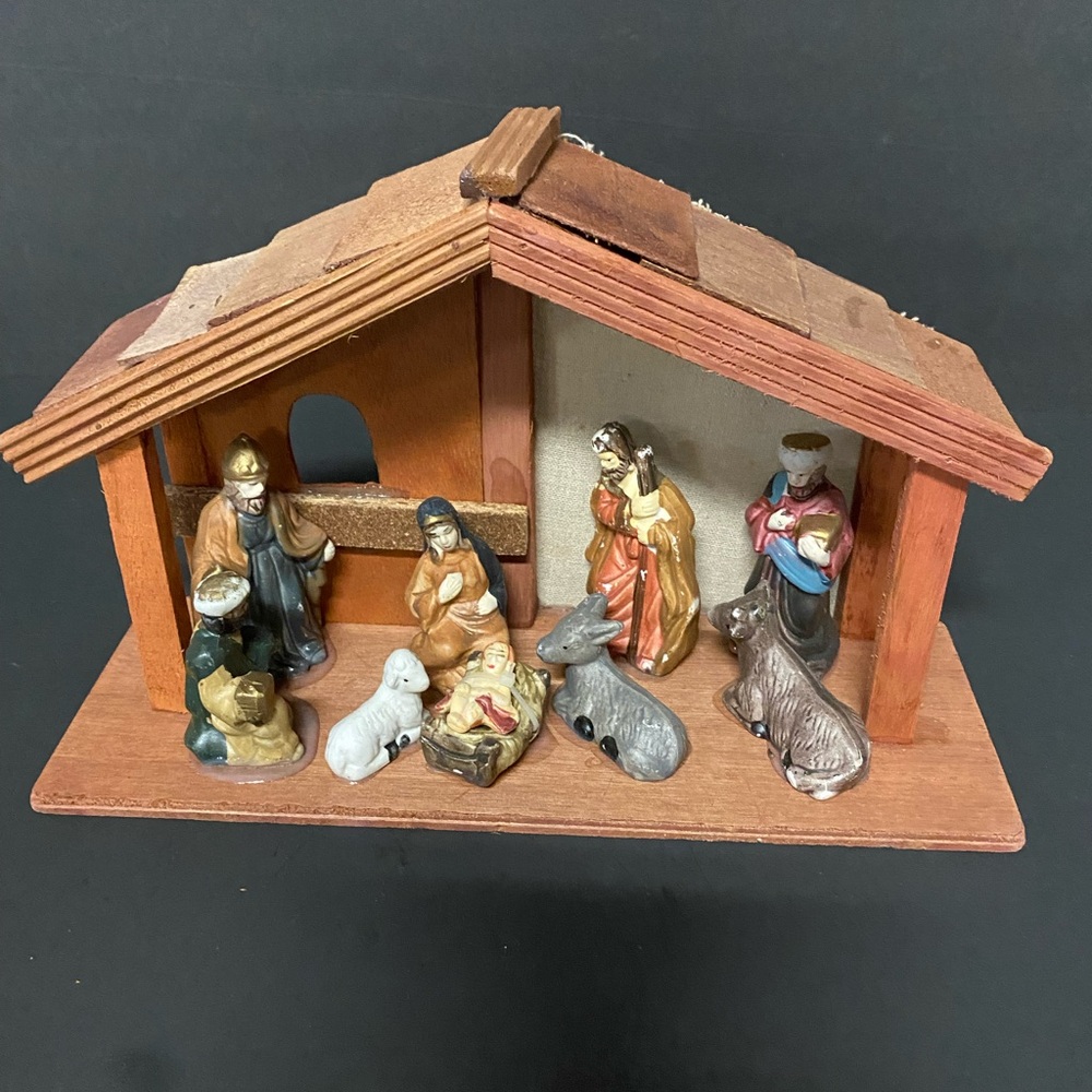 Handcrafted Nativity Scene with Wooden Stable!